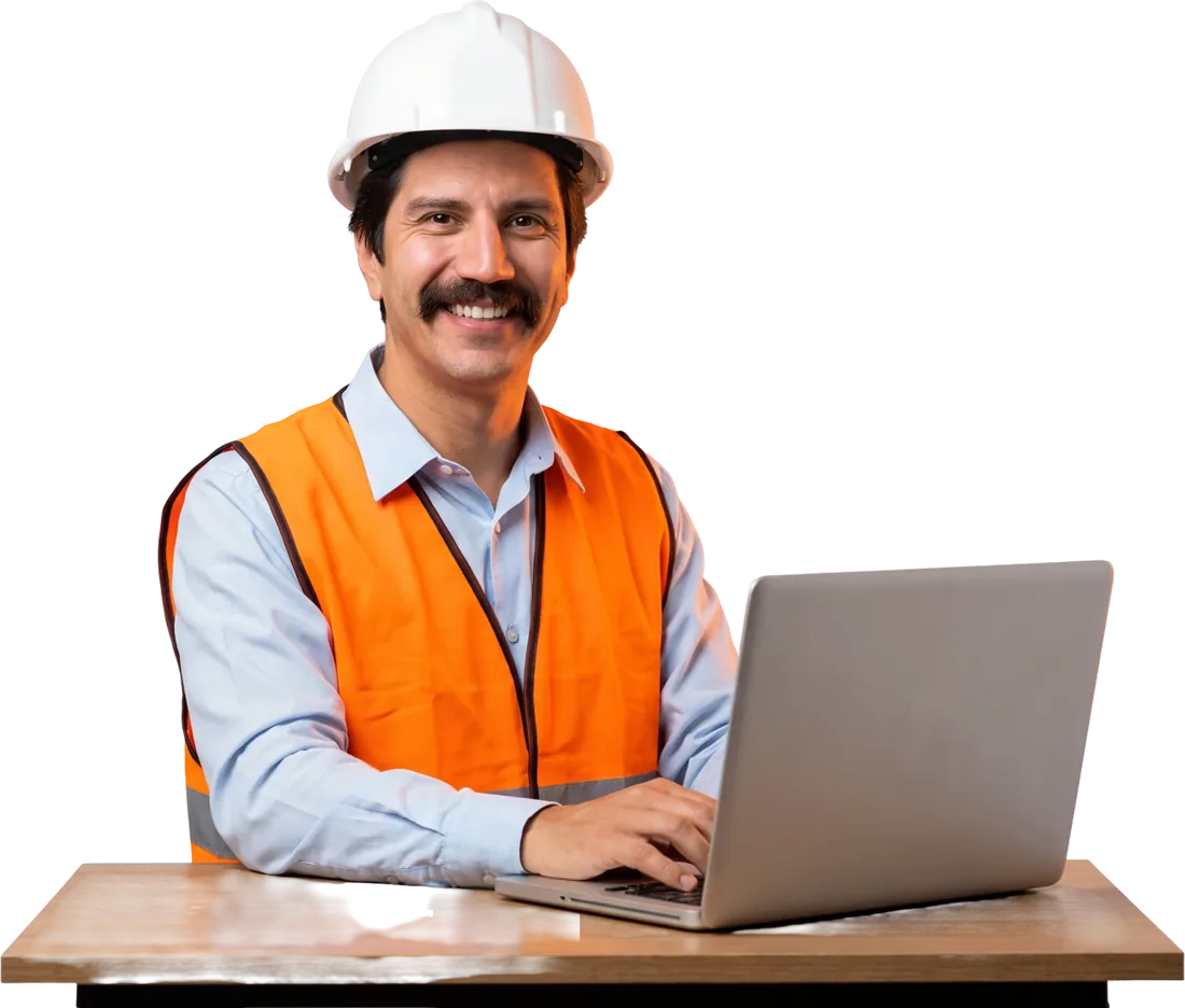 Il volto di Ingegneriamo vestito da ingegnere al computer